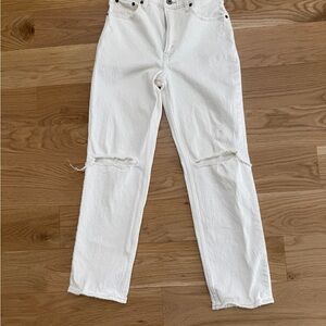 Abercrombie White Distressed Straight-Leg Jeans